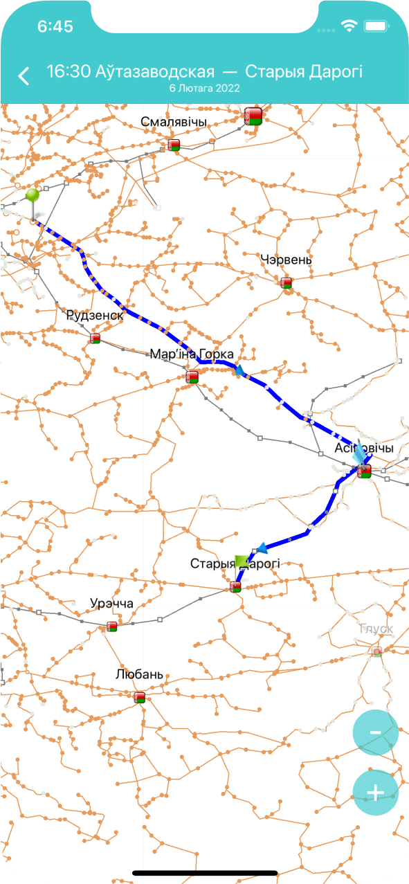 A screen with a map and a route on it