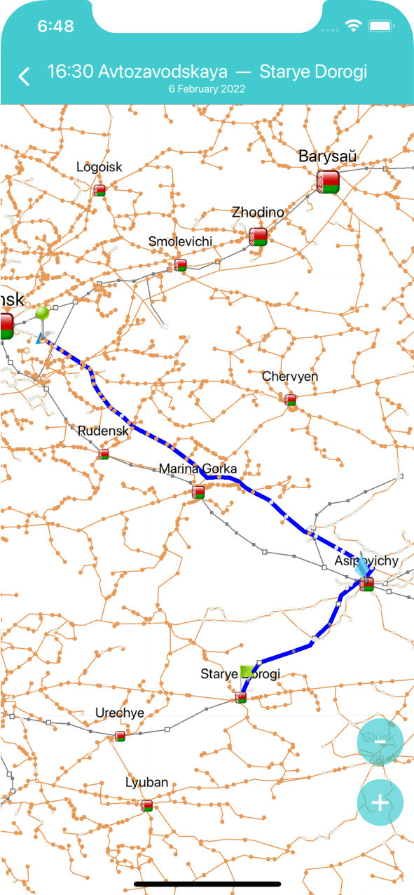 A screen with a map and a route on it